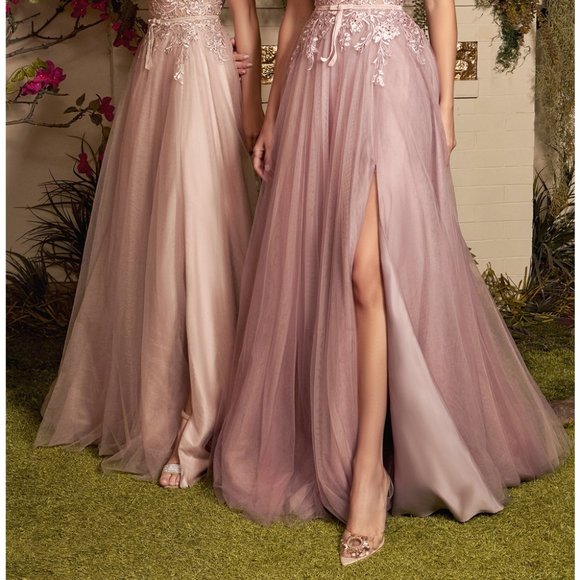 NEW LONG SLEEVELESS EMBROIDERED A-LINE TULLE DRESS WITH ZIPPER BACK AL A1045 - Picture 5 of 9